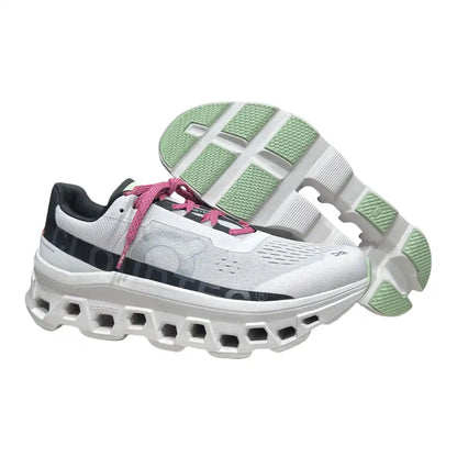 On cloudmonster  Women's White/Black/Rose